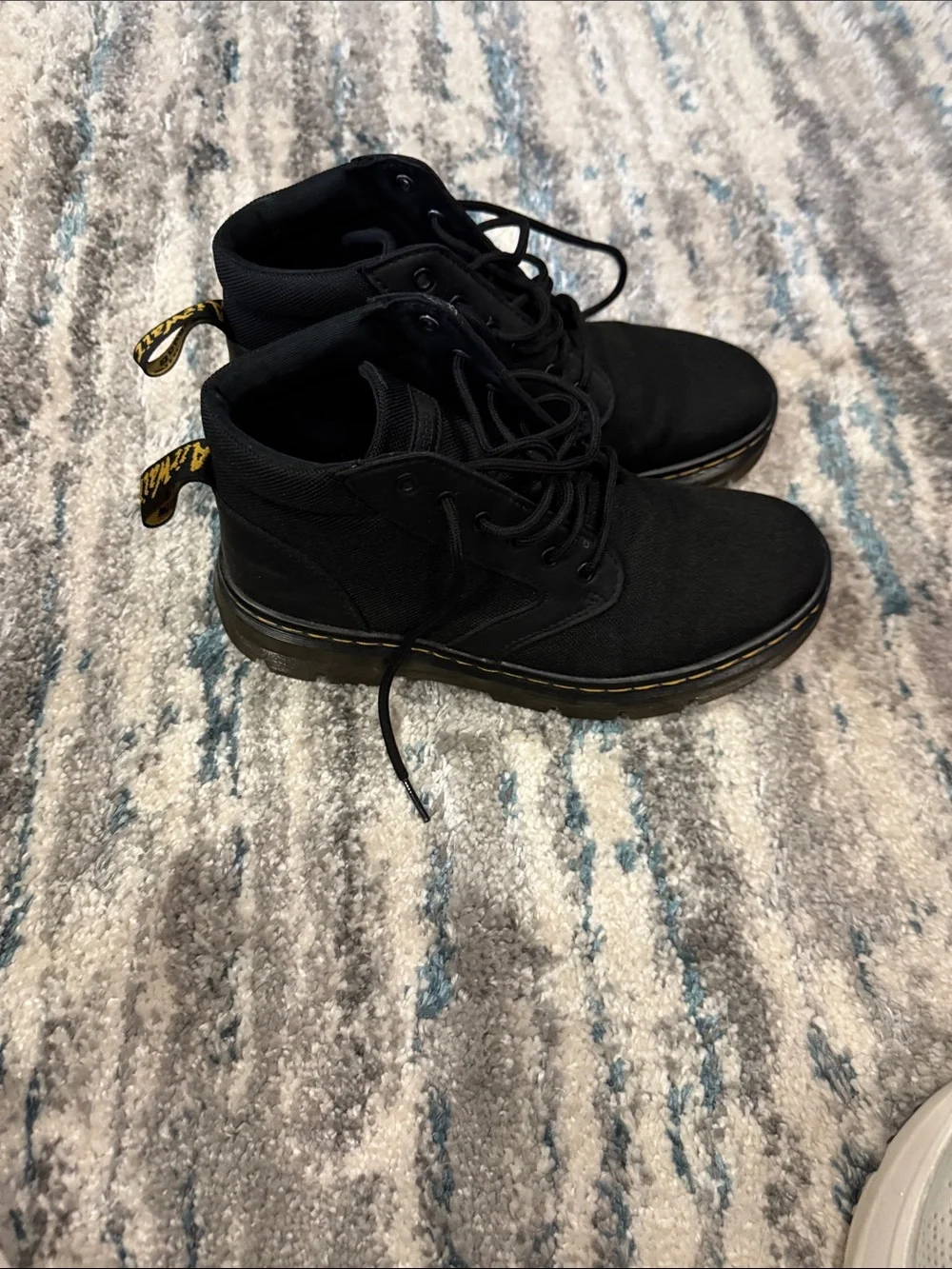 Dr. Martens Men's Black Canvas Lace-Up Boots with Yellow Stitching